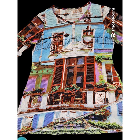 Orientique Naturally Art Deco Tunic Blouse Shirt Top Popover Scenery Womens M - Picture 7 of 12